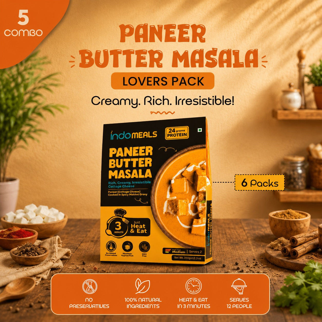 IndoMeals Paneer Butter Masala Lovers Pack – Ready-to-Eat Paneer Butter Masala Combo (6 Packs)