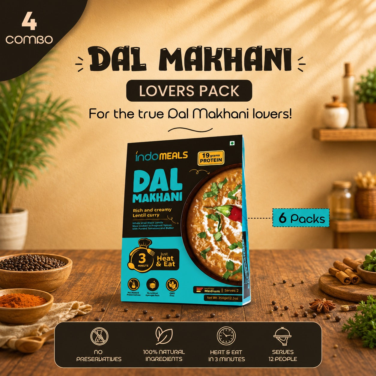 IndoMeals Dal Makhani Lovers Pack – Ready-to-Eat Dal Makhani Combo (6 Packs)
