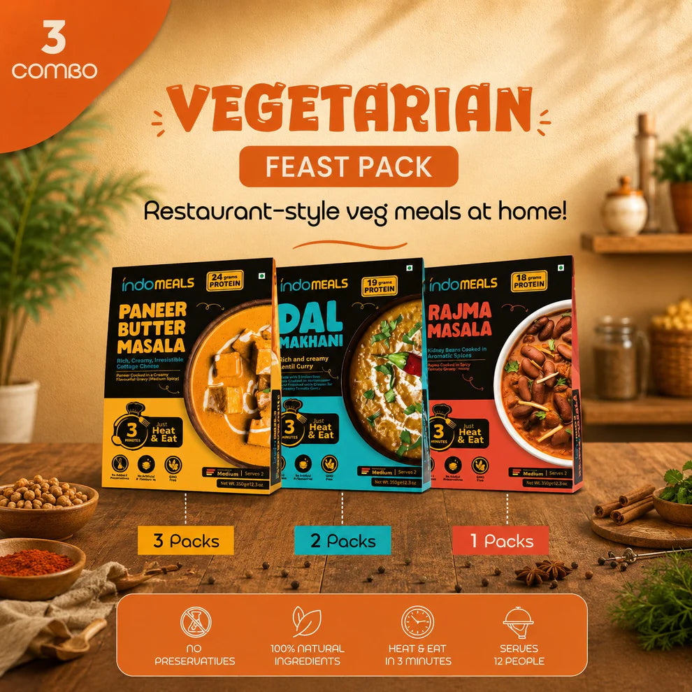 IndoMeals Vegetarian Feast Pack – Ready-to-Eat Indian Meal Combo (6 Packs)
