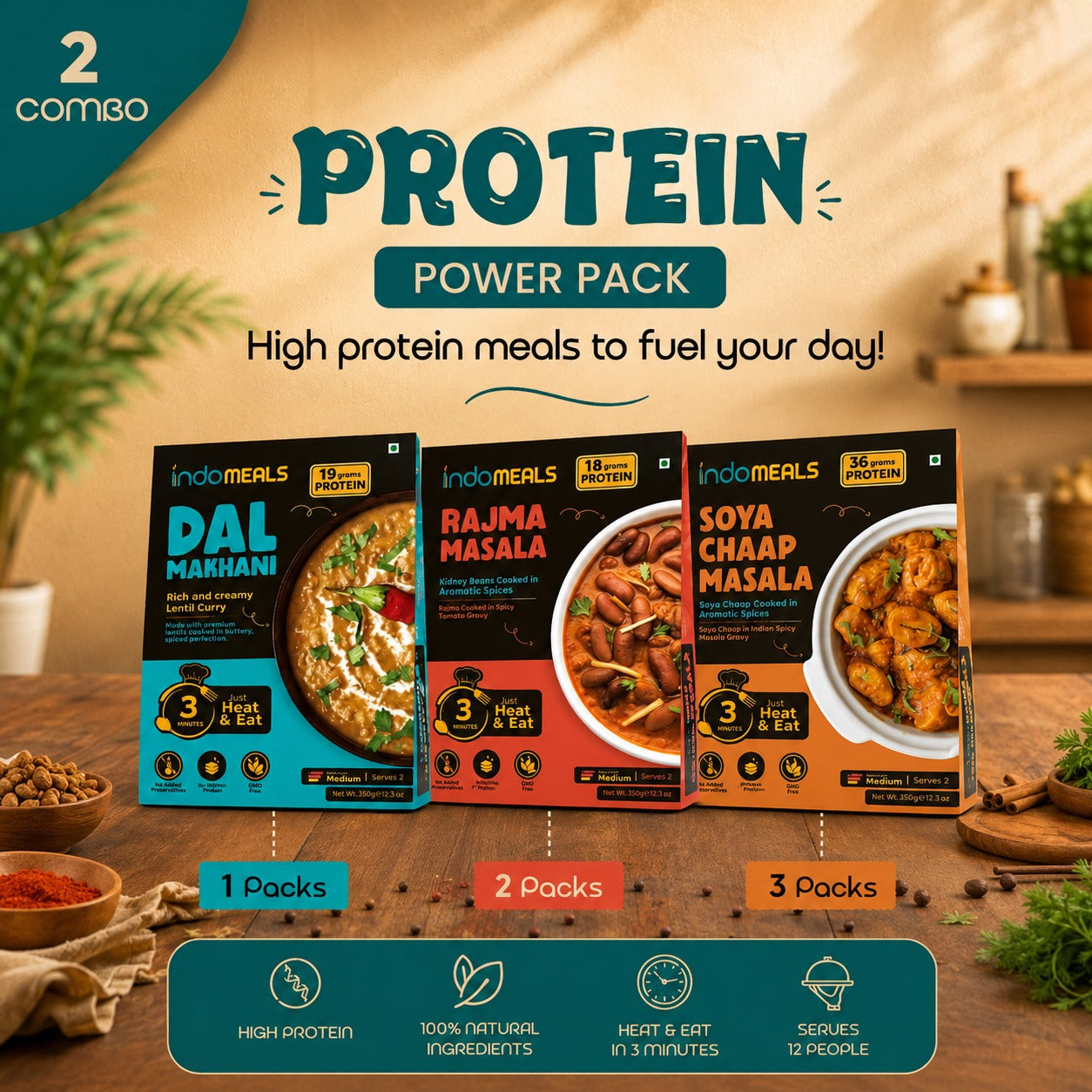 IndoMeals Protein Power Pack – High Protein Ready-to-Eat Meal Combo (6 Packs)